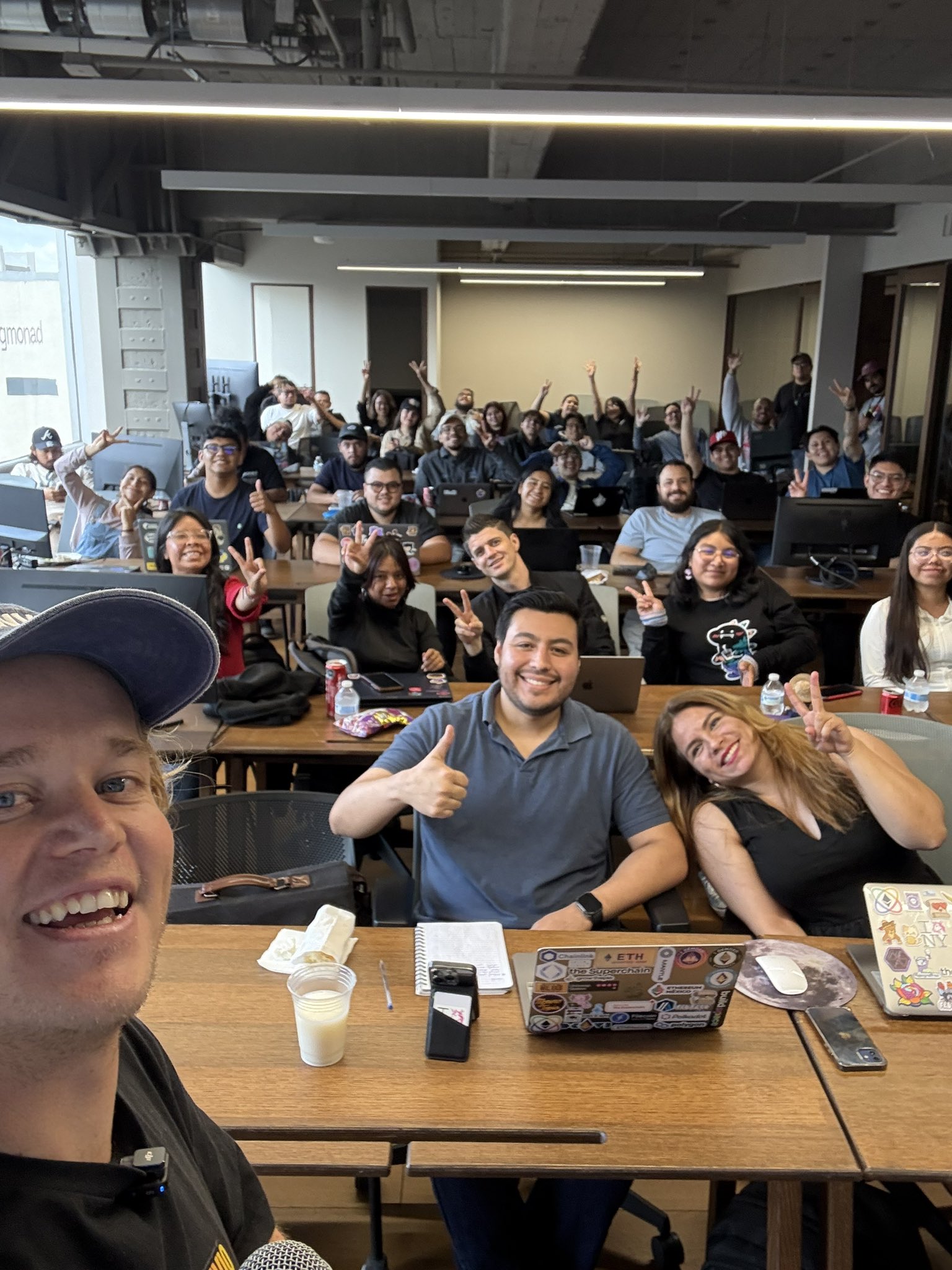 Selfie of Denham Preen with hackers at the Mobil3 hackathon in Mexico City